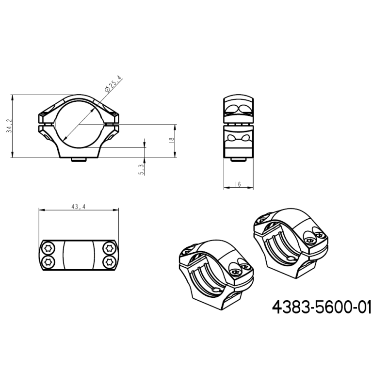 1" scope rings [25,4mm] | two-piece picatinny base with QD levers