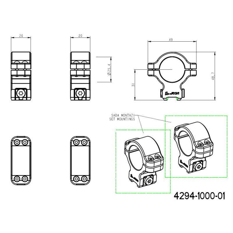 CZ 457 scope rings for dovetail | 1 inch [25.4mm]